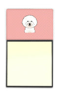 Checkerboard Pink Bichon Frise Watercolor Sticky Note Holder Refillable Dispenser Desk Accessory 3x3 Pad Gift