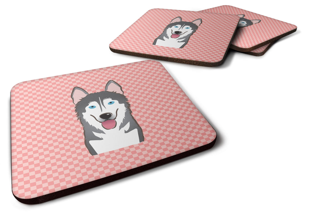 Checkerboard Pink Alaskan Malamute Foam Coasters Set of 4 Cup Coasters for Indoor Outdoor, Tabletop Protection, Anti Slip, Mouse pad Material