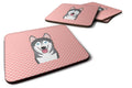 Checkerboard Pink Alaskan Malamute Foam Coasters Set of 4 Cup Coasters for Indoor Outdoor, Tabletop Protection, Anti Slip, Mouse pad Material
