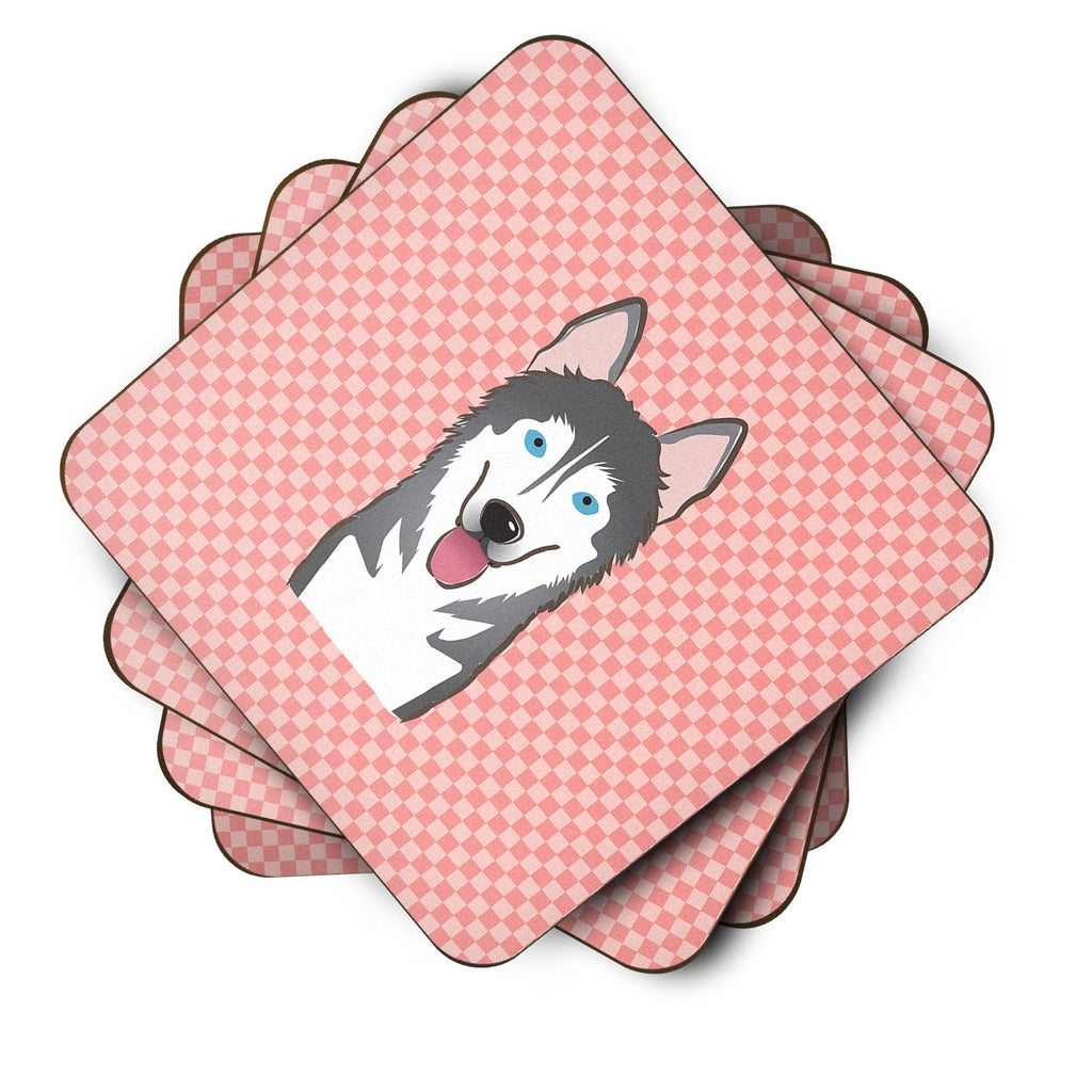 Checkerboard Pink Alaskan Malamute Foam Coasters Set of 4 Cup Coasters for Indoor Outdoor, Tabletop Protection, Anti Slip, Mouse pad Material
