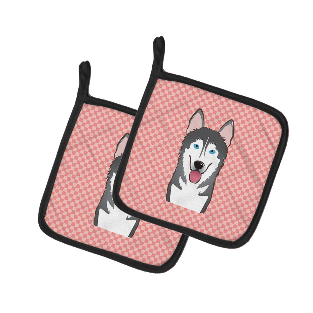 Checkerboard Pink Alaskan Malamute Pot Holder Set of 2 Heat Resistant Quilted Hot Pads 7.5 x 7.5 Inch, Insulated Kitchen Trivets for Cooking & Baking