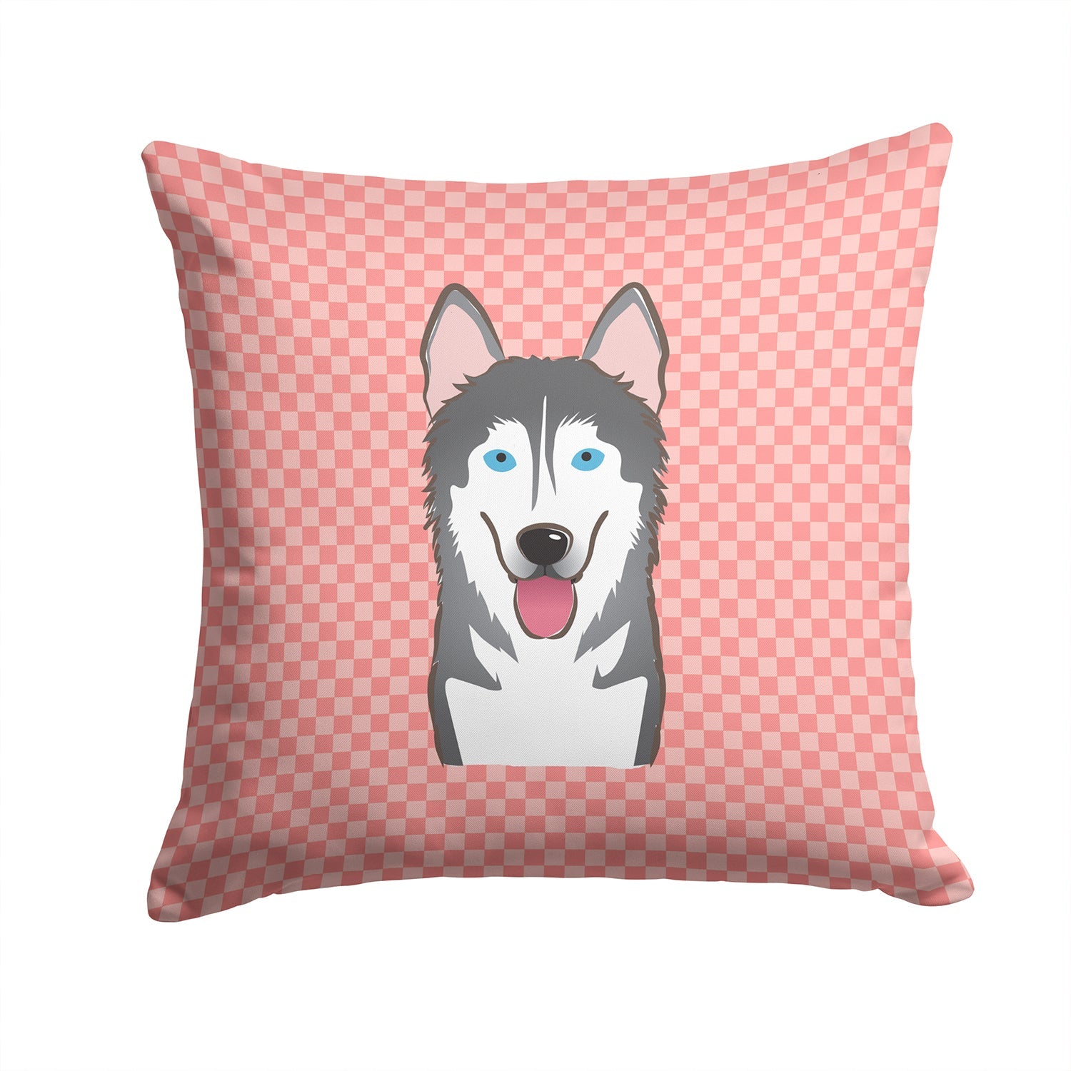 Checkerboard Pink Alaskan Malamute Decorative Throw Pillow 14x14 Indoor Outdoor Accent Cushion, Fabric Cover with Insert for Sofa, Bed, Porch & Living Room