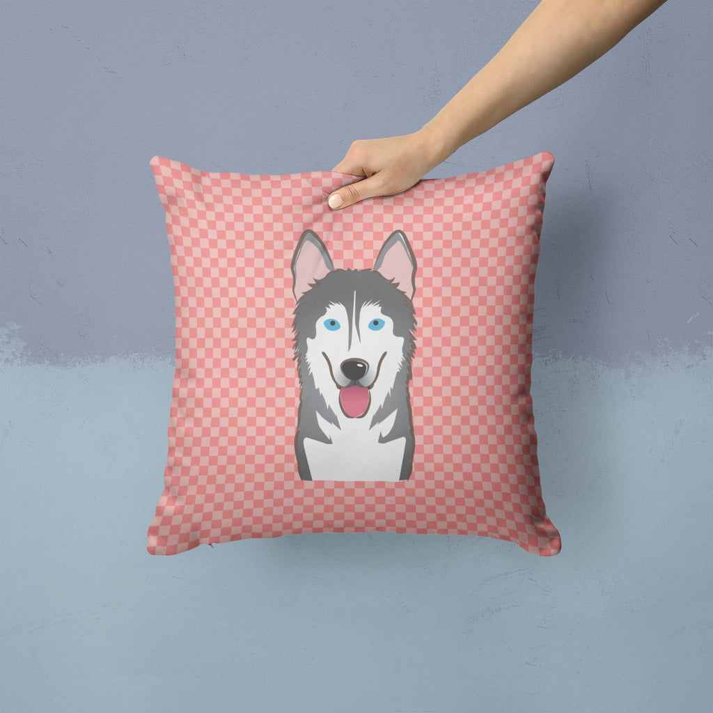 Checkerboard Pink Alaskan Malamute Decorative Throw Pillow 14x14 Indoor Outdoor Accent Cushion, Fabric Cover with Insert for Sofa, Bed, Porch & Living Room