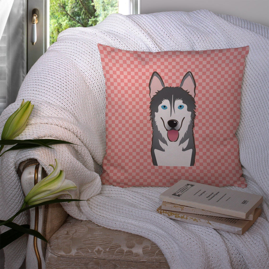 Checkerboard Pink Alaskan Malamute Decorative Throw Pillow 14x14 Indoor Outdoor Accent Cushion, Fabric Cover with Insert for Sofa, Bed, Porch & Living Room