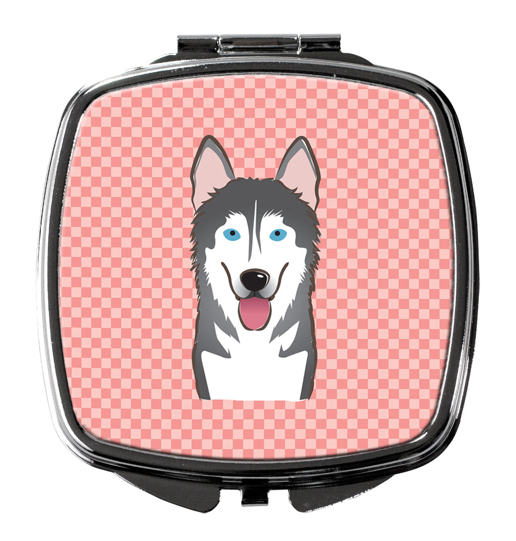 Checkerboard Pink Alaskan Malamute Compact Mirror Decorative Travel Makeup Mirror for Women Girls Gifts Pocket Makeup Mirror Folding Handheld