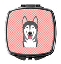 Checkerboard Pink Alaskan Malamute Compact Mirror Decorative Travel Makeup Mirror for Women Girls Gifts Pocket Makeup Mirror Folding Handheld