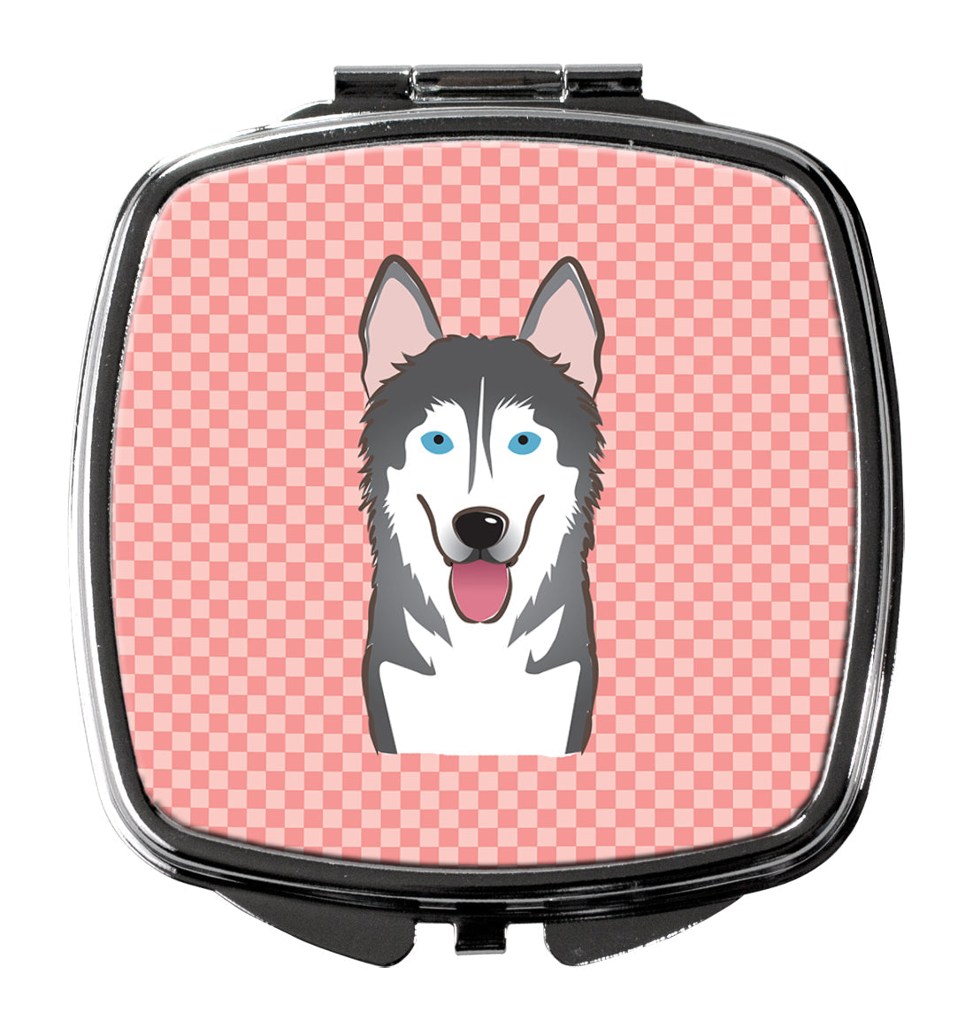 Checkerboard Pink Alaskan Malamute Compact Mirror Decorative Travel Makeup Mirror for Women Girls Gifts Pocket Makeup Mirror Folding Handheld
