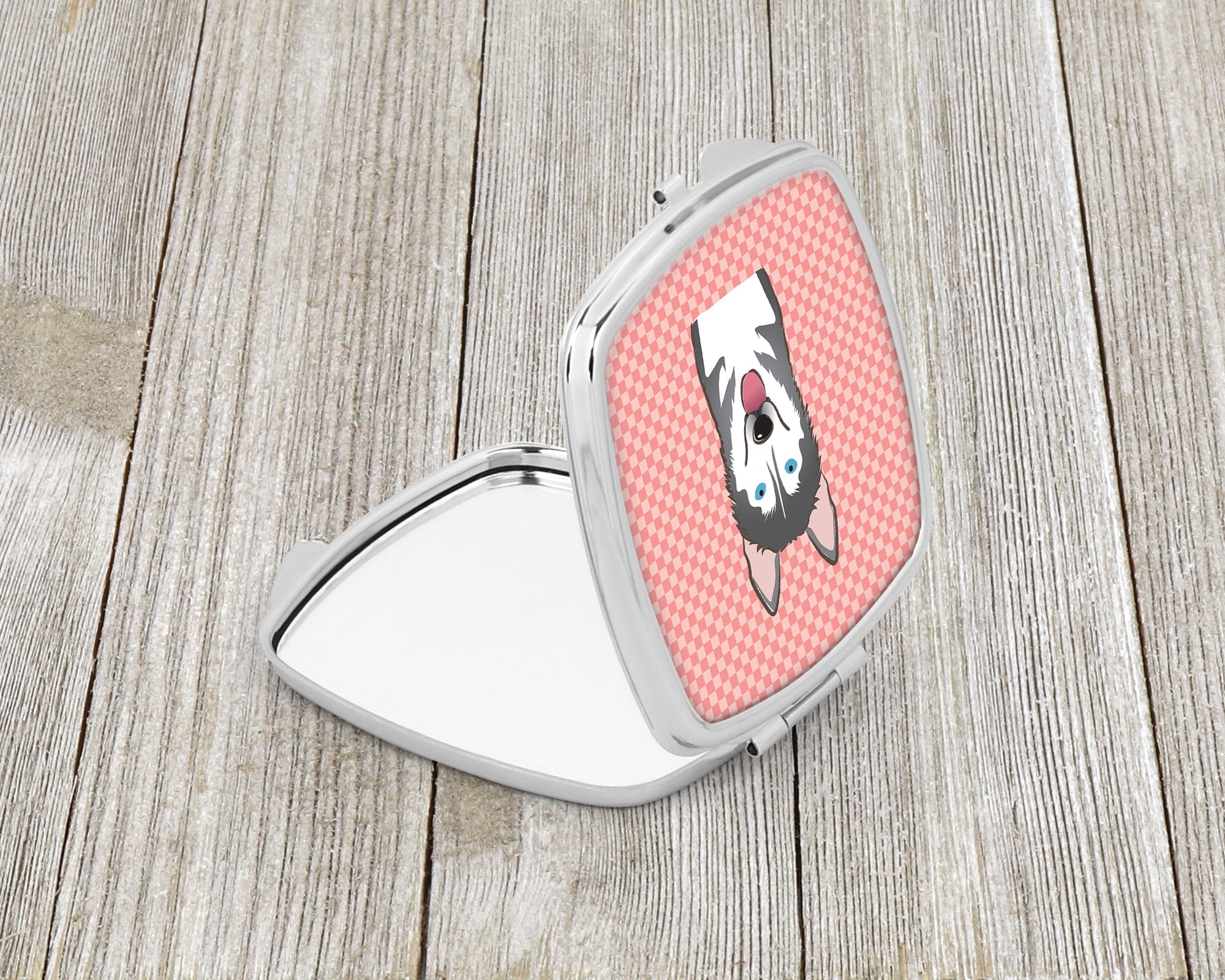 Checkerboard Pink Alaskan Malamute Compact Mirror Decorative Travel Makeup Mirror for Women Girls Gifts Pocket Makeup Mirror Folding Handheld
