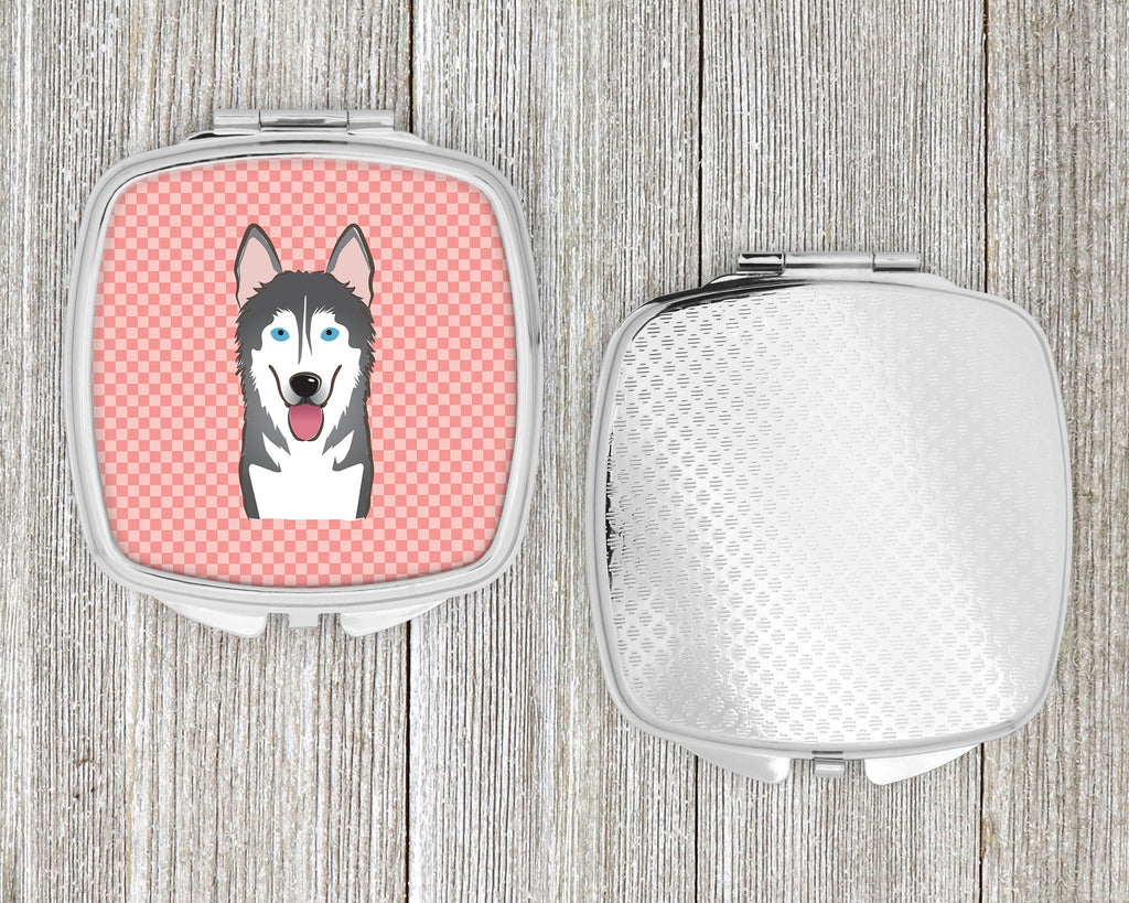 Checkerboard Pink Alaskan Malamute Compact Mirror Decorative Travel Makeup Mirror for Women Girls Gifts Pocket Makeup Mirror Folding Handheld