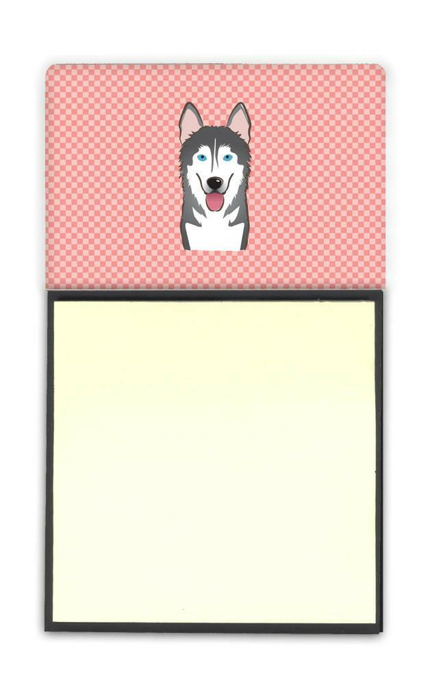 Checkerboard Pink Alaskan Malamute Watercolor Sticky Note Holder Refillable Dispenser Desk Accessory 3x3 Pad Gift