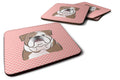 Checkerboard Pink English Bulldog  Foam Coasters Set of 4 Cup Coasters for Indoor Outdoor, Tabletop Protection, Anti Slip, Mouse pad Material