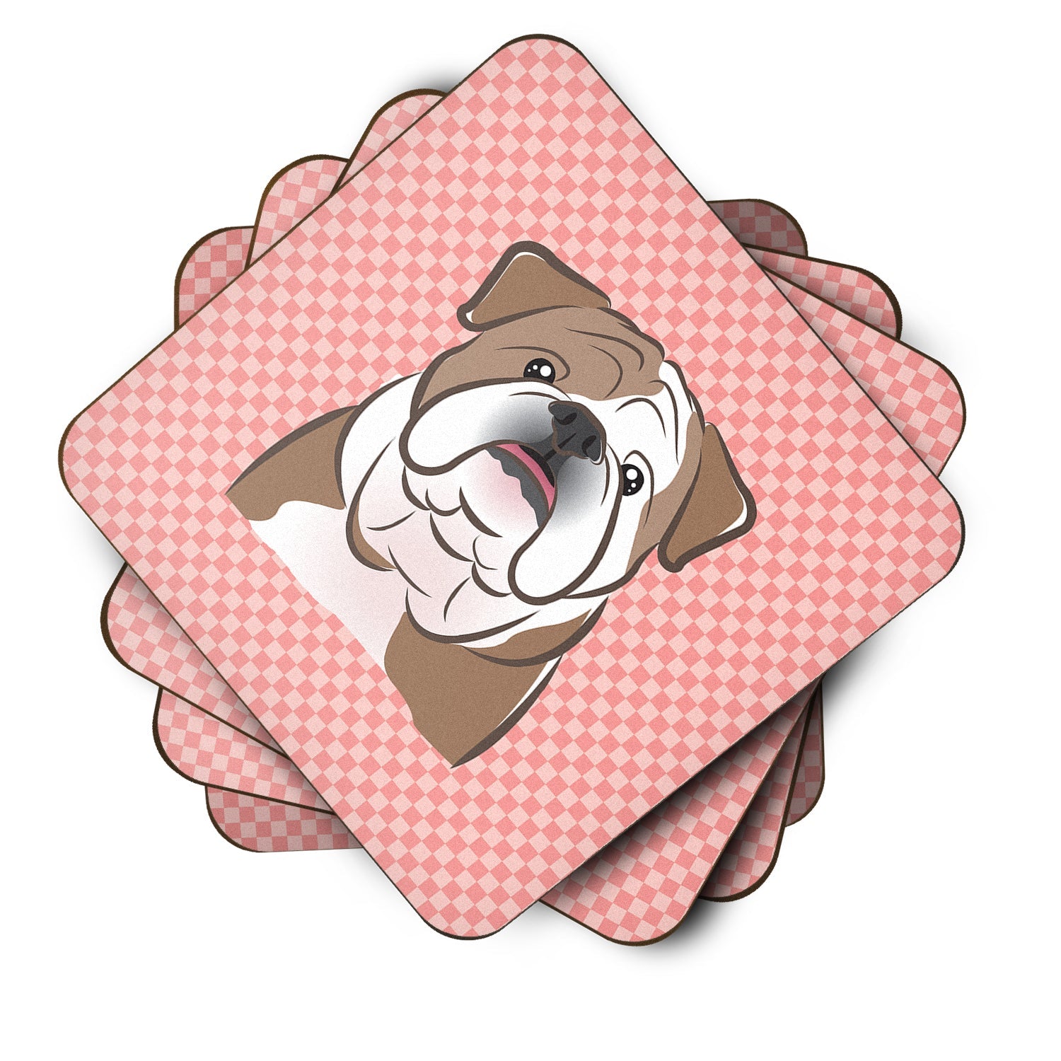 Checkerboard Pink English Bulldog  Foam Coasters Set of 4 Cup Coasters for Indoor Outdoor, Tabletop Protection, Anti Slip, Mouse pad Material