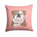 Checkerboard Pink English Bulldog  Decorative Throw Pillow 14x14 Indoor Outdoor Accent Cushion, Fabric Cover with Insert for Sofa, Bed, Porch & Living Room
