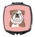 Checkerboard Pink English Bulldog  Compact Mirror Decorative Travel Makeup Mirror for Women Girls Gifts Pocket Makeup Mirror Folding Handheld