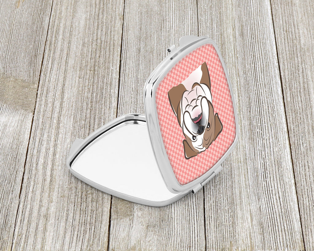 Checkerboard Pink English Bulldog  Compact Mirror Decorative Travel Makeup Mirror for Women Girls Gifts Pocket Makeup Mirror Folding Handheld