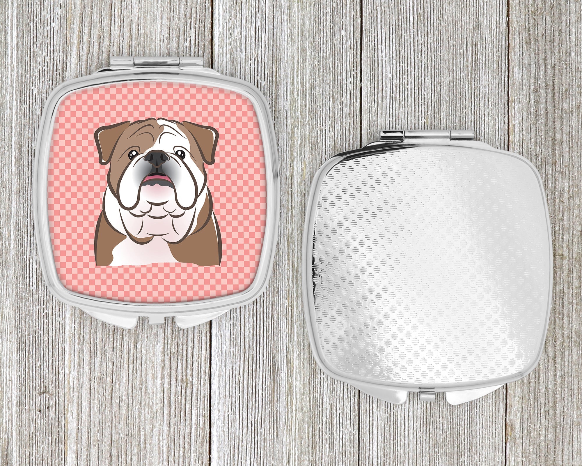 Checkerboard Pink English Bulldog  Compact Mirror Decorative Travel Makeup Mirror for Women Girls Gifts Pocket Makeup Mirror Folding Handheld