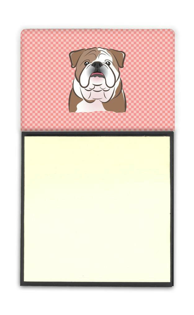 Checkerboard Pink English Bulldog  Watercolor Sticky Note Holder Refillable Dispenser Desk Accessory 3x3 Pad Gift