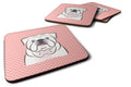 Checkerboard Pink White English Bulldog  Foam Coasters Set of 4 Cup Coasters for Indoor Outdoor, Tabletop Protection, Anti Slip, Mouse pad Material