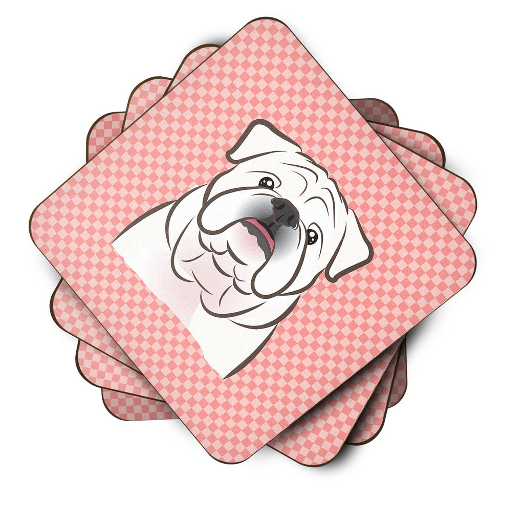 Checkerboard Pink White English Bulldog  Foam Coasters Set of 4 Cup Coasters for Indoor Outdoor, Tabletop Protection, Anti Slip, Mouse pad Material