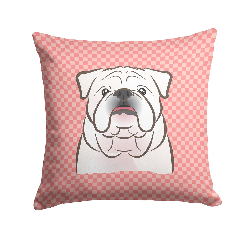 Checkerboard Pink White English Bulldog  Decorative Throw Pillow 14x14 Indoor Outdoor Accent Cushion, Fabric Cover with Insert for Sofa, Bed, Porch & Living Room