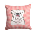 Checkerboard Pink White English Bulldog  Decorative Throw Pillow 14x14 Indoor Outdoor Accent Cushion, Fabric Cover with Insert for Sofa, Bed, Porch & Living Room