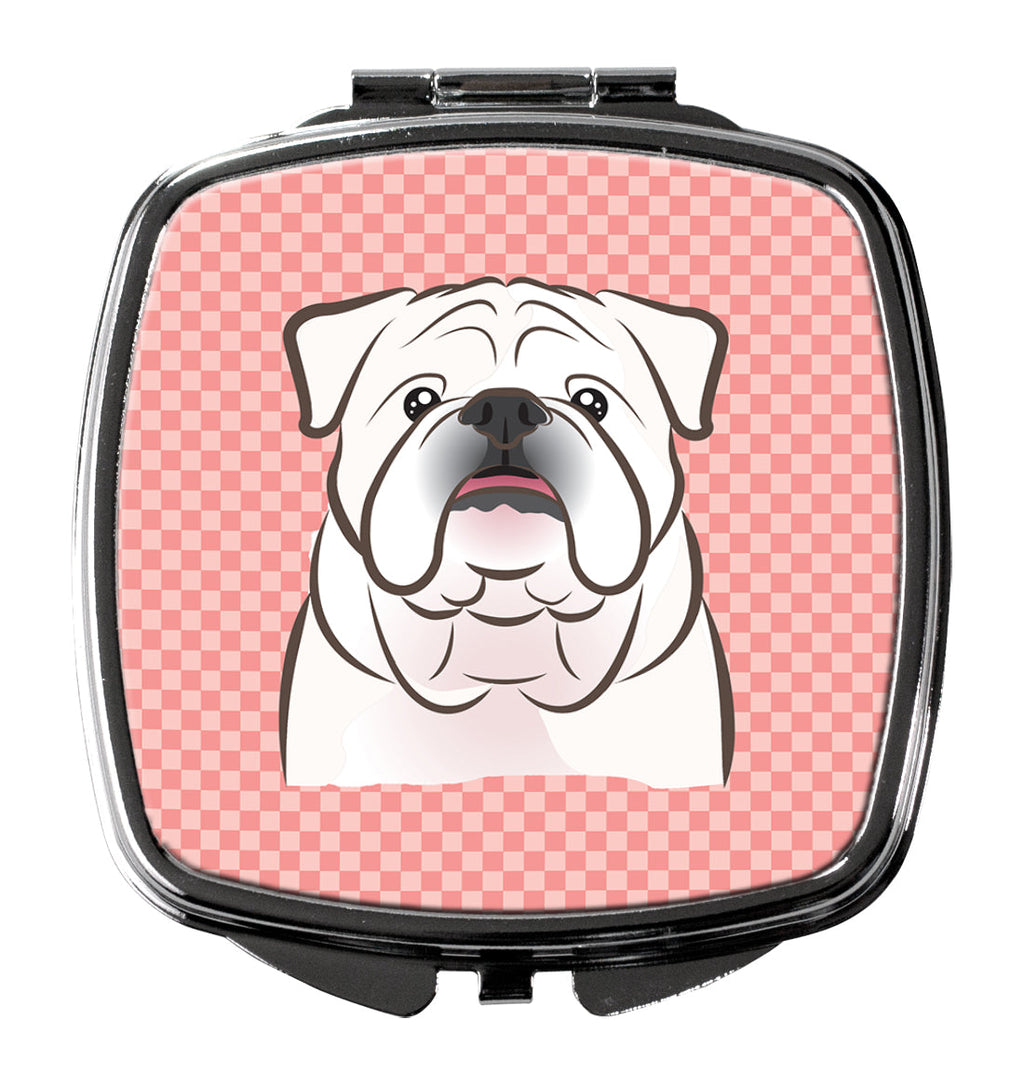 Checkerboard Pink White English Bulldog  Compact Mirror Decorative Travel Makeup Mirror for Women Girls Gifts Pocket Makeup Mirror Folding Handheld