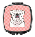 Checkerboard Pink White English Bulldog  Compact Mirror Decorative Travel Makeup Mirror for Women Girls Gifts Pocket Makeup Mirror Folding Handheld