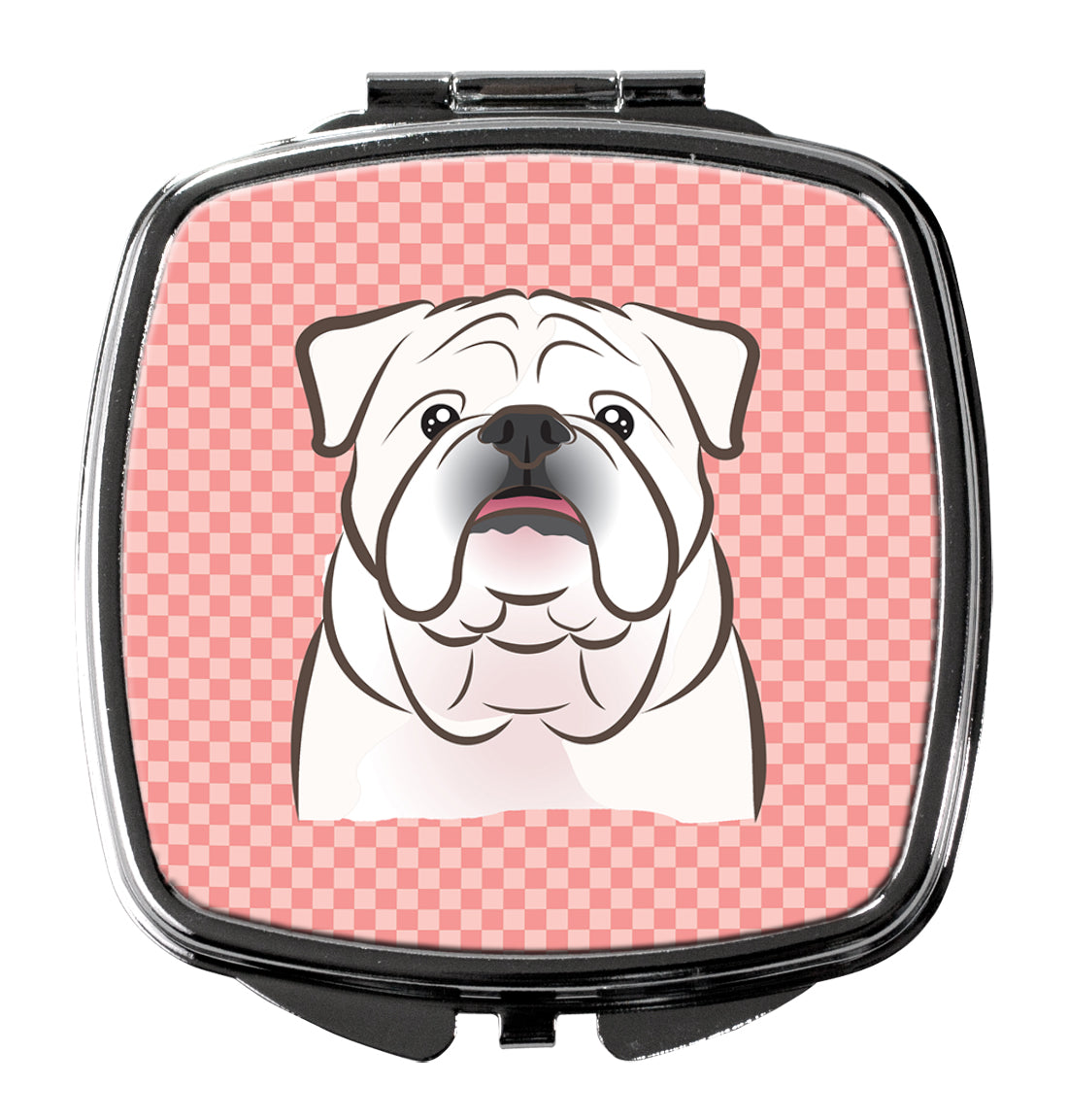 Checkerboard Pink White English Bulldog  Compact Mirror Decorative Travel Makeup Mirror for Women Girls Gifts Pocket Makeup Mirror Folding Handheld