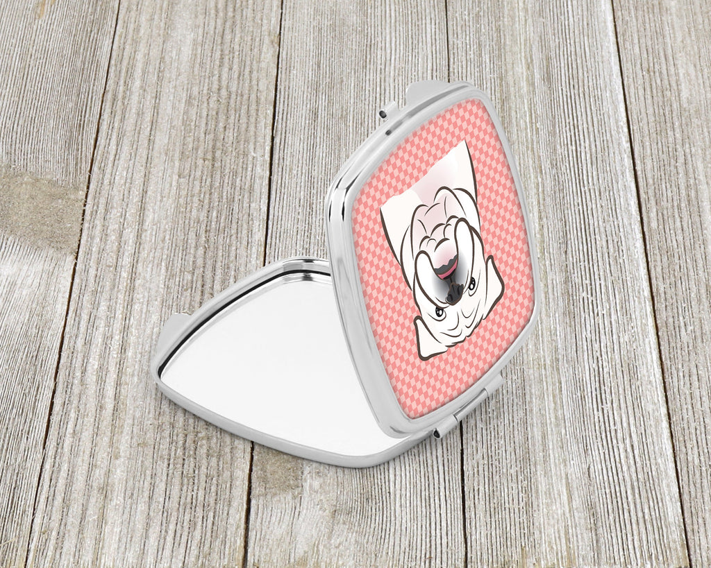 Checkerboard Pink White English Bulldog  Compact Mirror Decorative Travel Makeup Mirror for Women Girls Gifts Pocket Makeup Mirror Folding Handheld