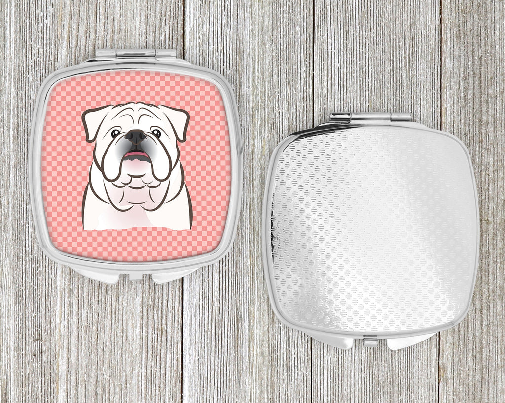 Checkerboard Pink White English Bulldog  Compact Mirror Decorative Travel Makeup Mirror for Women Girls Gifts Pocket Makeup Mirror Folding Handheld