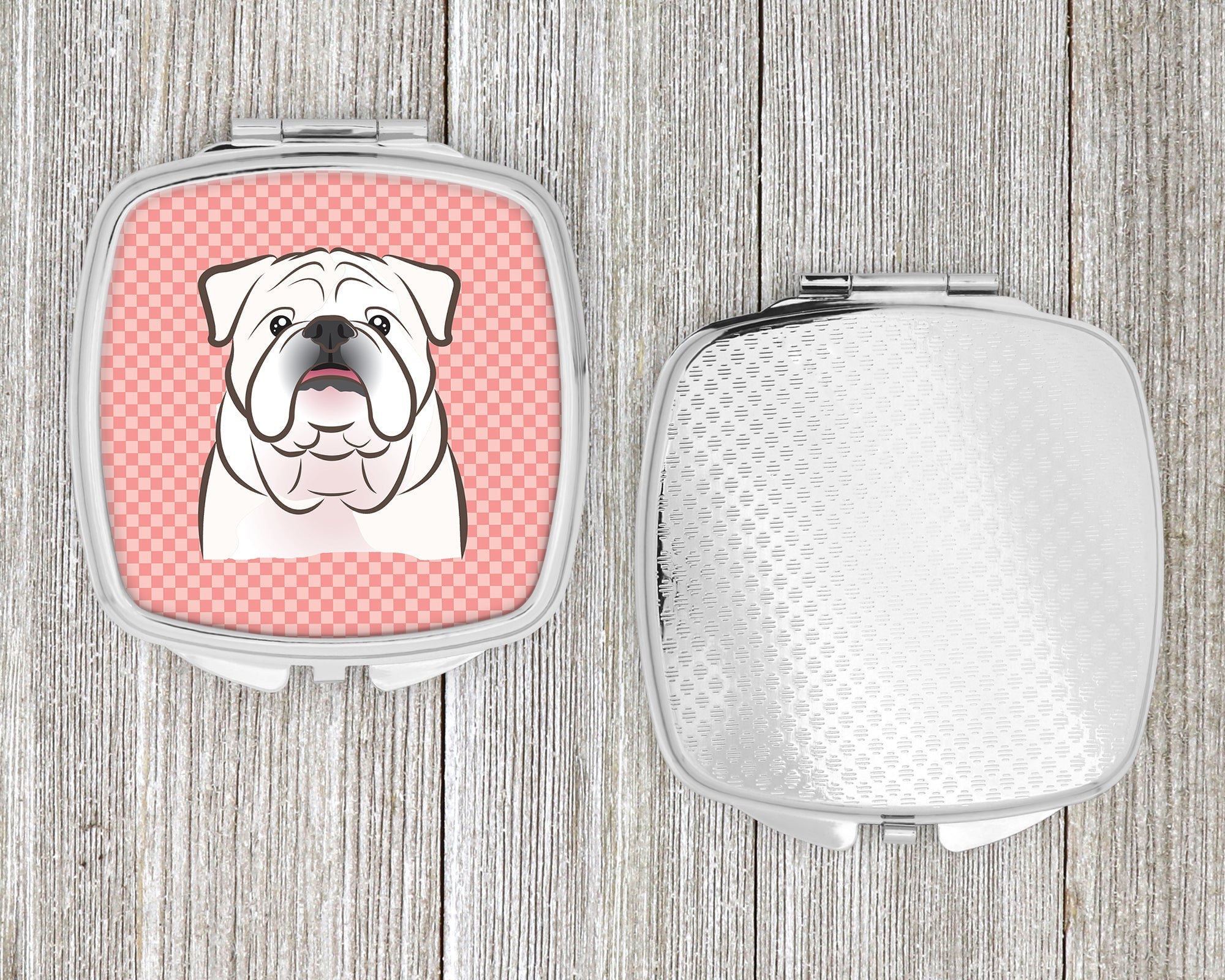 Checkerboard Pink White English Bulldog  Compact Mirror Decorative Travel Makeup Mirror for Women Girls Gifts Pocket Makeup Mirror Folding Handheld