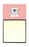 Checkerboard Pink White English Bulldog  Watercolor Sticky Note Holder Refillable Dispenser Desk Accessory 3x3 Pad Gift