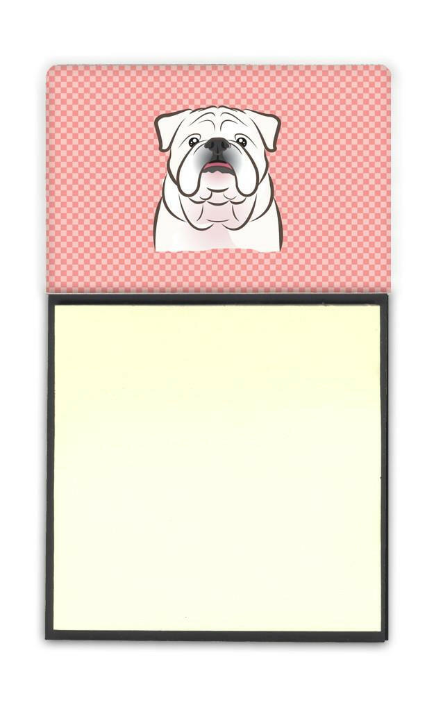 Checkerboard Pink White English Bulldog  Watercolor Sticky Note Holder Refillable Dispenser Desk Accessory 3x3 Pad Gift