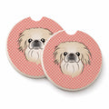 Checkerboard Pink Pekingese Set of 2 Cup Holder Car Coasters Absorbent Round Sandstone Coasters Gifts for Men or Women, 2.5, Multicolor
