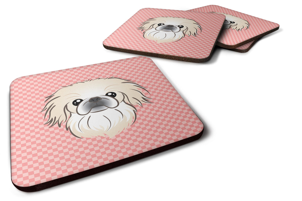 Checkerboard Pink Pekingese Foam Coasters Set of 4 Cup Coasters for Indoor Outdoor, Tabletop Protection, Anti Slip, Mouse pad Material