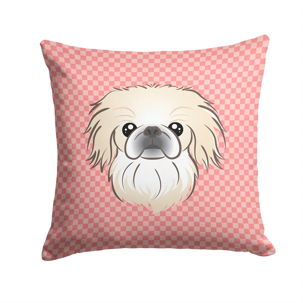 Checkerboard Pink Pekingese Decorative Throw Pillow 14x14 Indoor Outdoor Accent Cushion, Fabric Cover with Insert for Sofa, Bed, Porch & Living Room