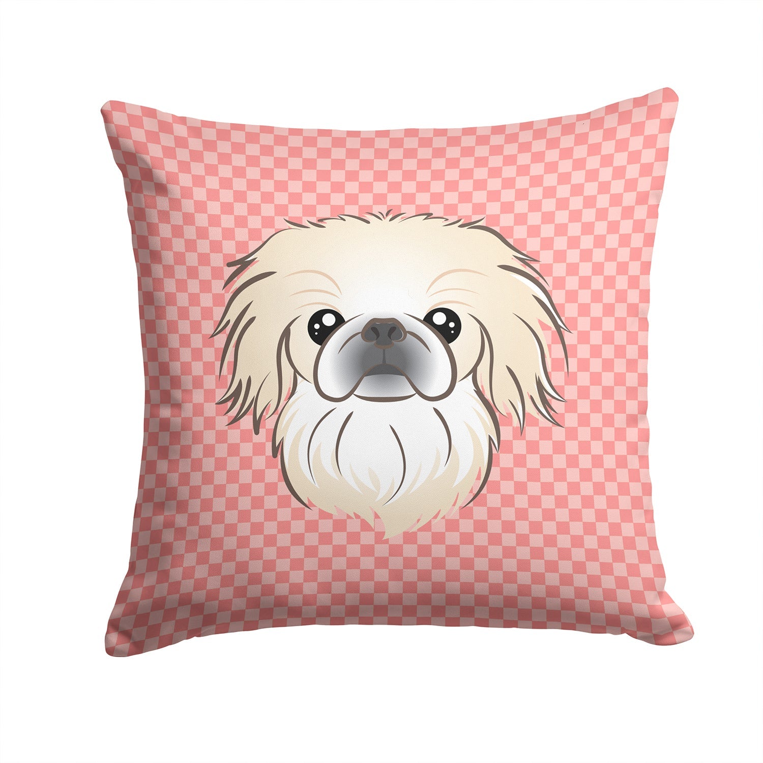 Checkerboard Pink Pekingese Decorative Throw Pillow 14x14 Indoor Outdoor Accent Cushion, Fabric Cover with Insert for Sofa, Bed, Porch & Living Room