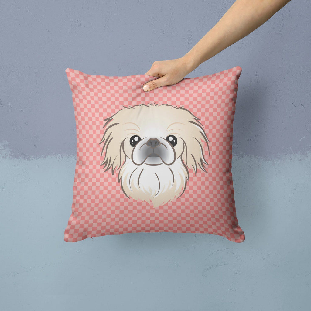 Checkerboard Pink Pekingese Decorative Throw Pillow 14x14 Indoor Outdoor Accent Cushion, Fabric Cover with Insert for Sofa, Bed, Porch & Living Room