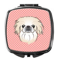 Checkerboard Pink Pekingese Compact Mirror Decorative Travel Makeup Mirror for Women Girls Gifts Pocket Makeup Mirror Folding Handheld