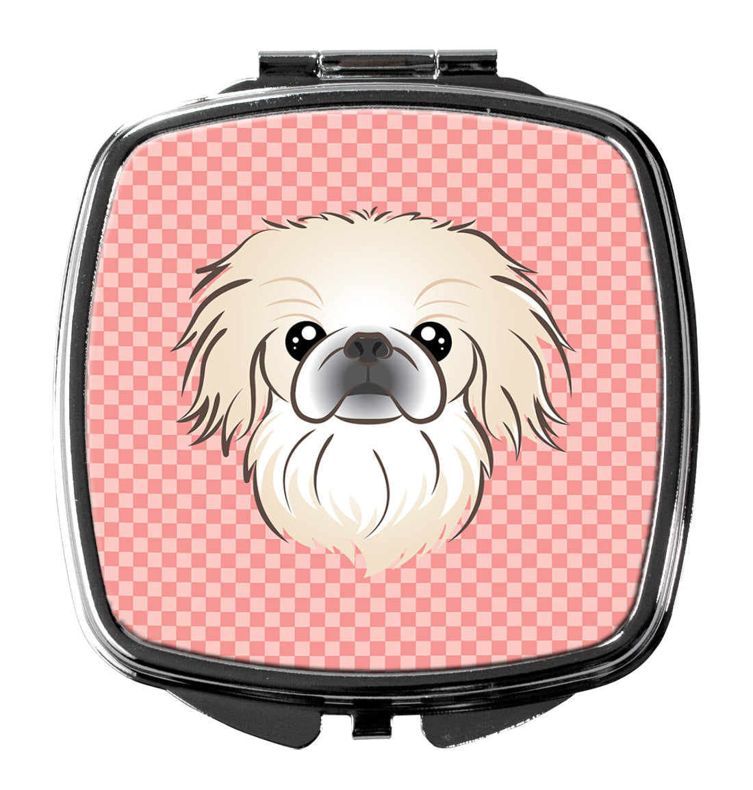 Checkerboard Pink Pekingese Compact Mirror Decorative Travel Makeup Mirror for Women Girls Gifts Pocket Makeup Mirror Folding Handheld