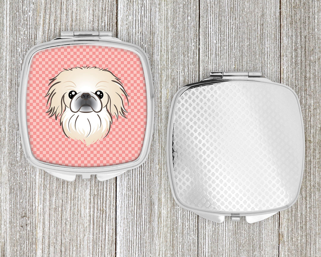 Checkerboard Pink Pekingese Compact Mirror Decorative Travel Makeup Mirror for Women Girls Gifts Pocket Makeup Mirror Folding Handheld
