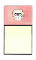 Checkerboard Pink Pekingese Watercolor Sticky Note Holder Refillable Dispenser Desk Accessory 3x3 Pad Gift