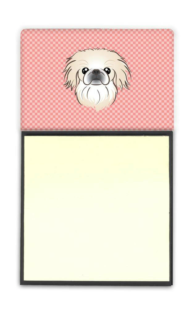 Checkerboard Pink Pekingese Watercolor Sticky Note Holder Refillable Dispenser Desk Accessory 3x3 Pad Gift