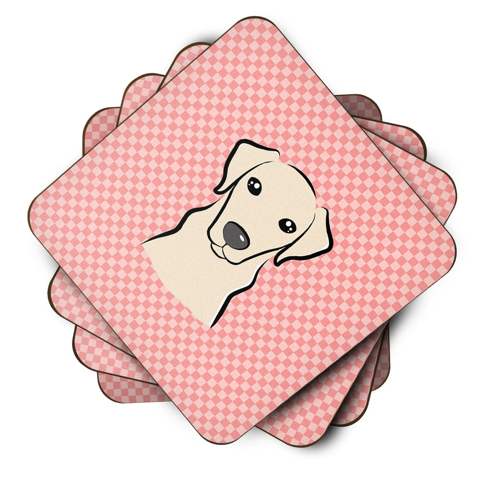 Checkerboard Pink Yellow Labrador Foam Coasters Set of 4 Cup Coasters for Indoor Outdoor, Tabletop Protection, Anti Slip, Mouse pad Material