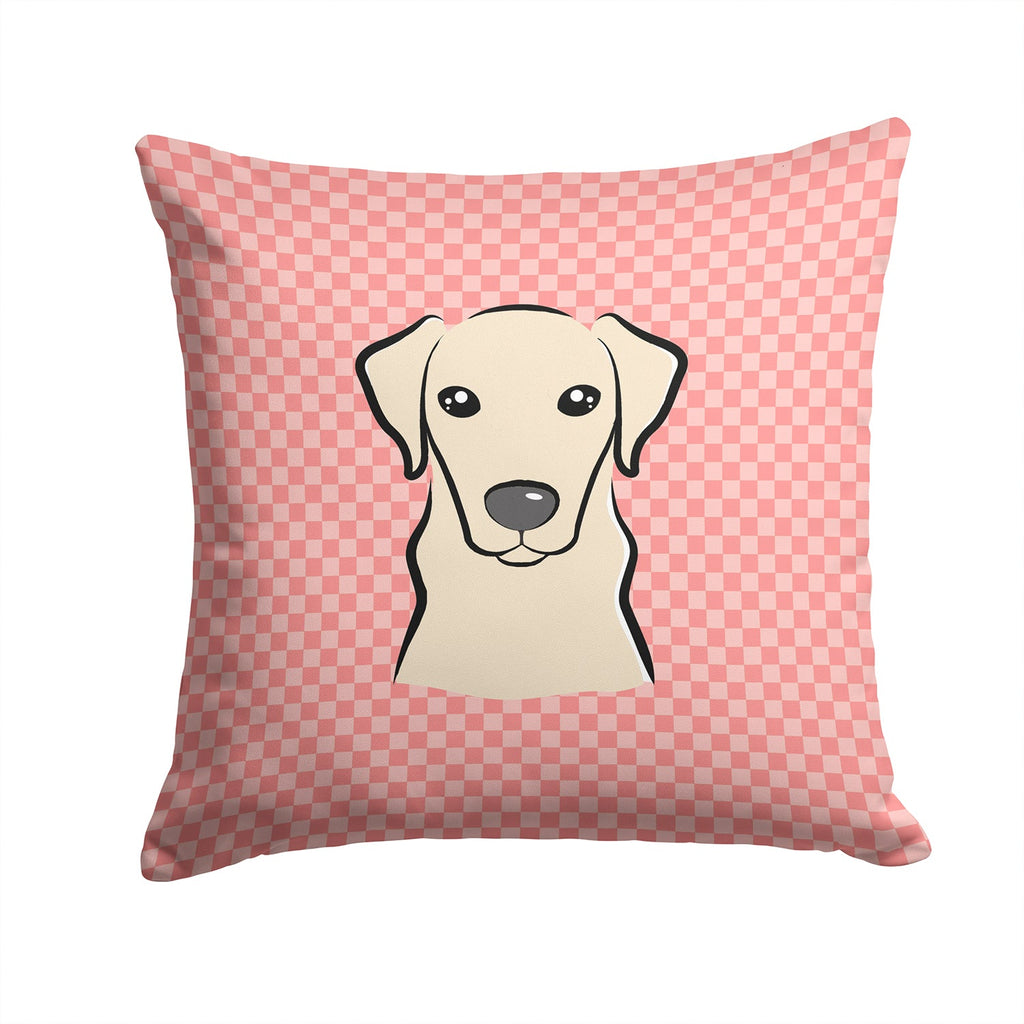 Checkerboard Pink Yellow Labrador Decorative Throw Pillow 14x14 Indoor Outdoor Accent Cushion, Fabric Cover with Insert for Sofa, Bed, Porch & Living Room