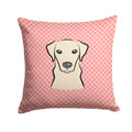 Checkerboard Pink Yellow Labrador Decorative Throw Pillow 14x14 Indoor Outdoor Accent Cushion, Fabric Cover with Insert for Sofa, Bed, Porch & Living Room