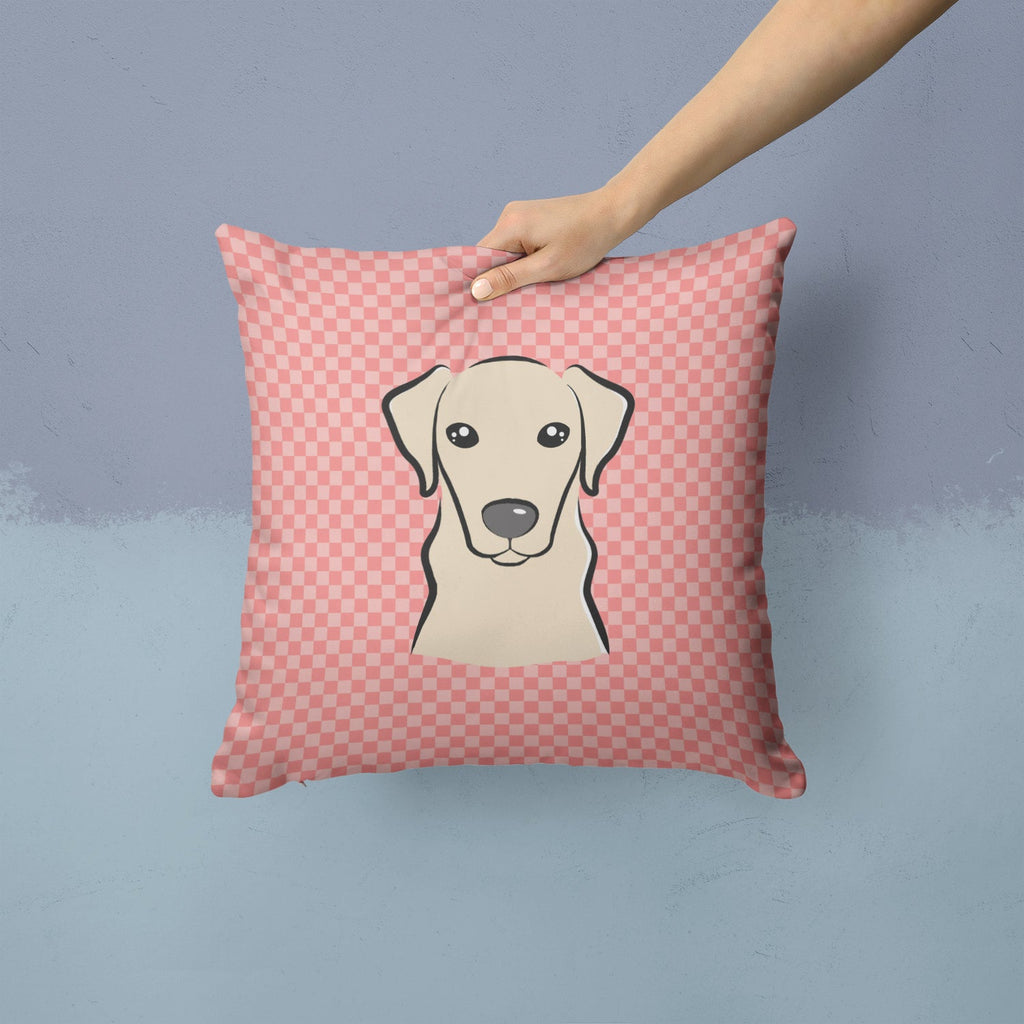 Checkerboard Pink Yellow Labrador Decorative Throw Pillow 14x14 Indoor Outdoor Accent Cushion, Fabric Cover with Insert for Sofa, Bed, Porch & Living Room