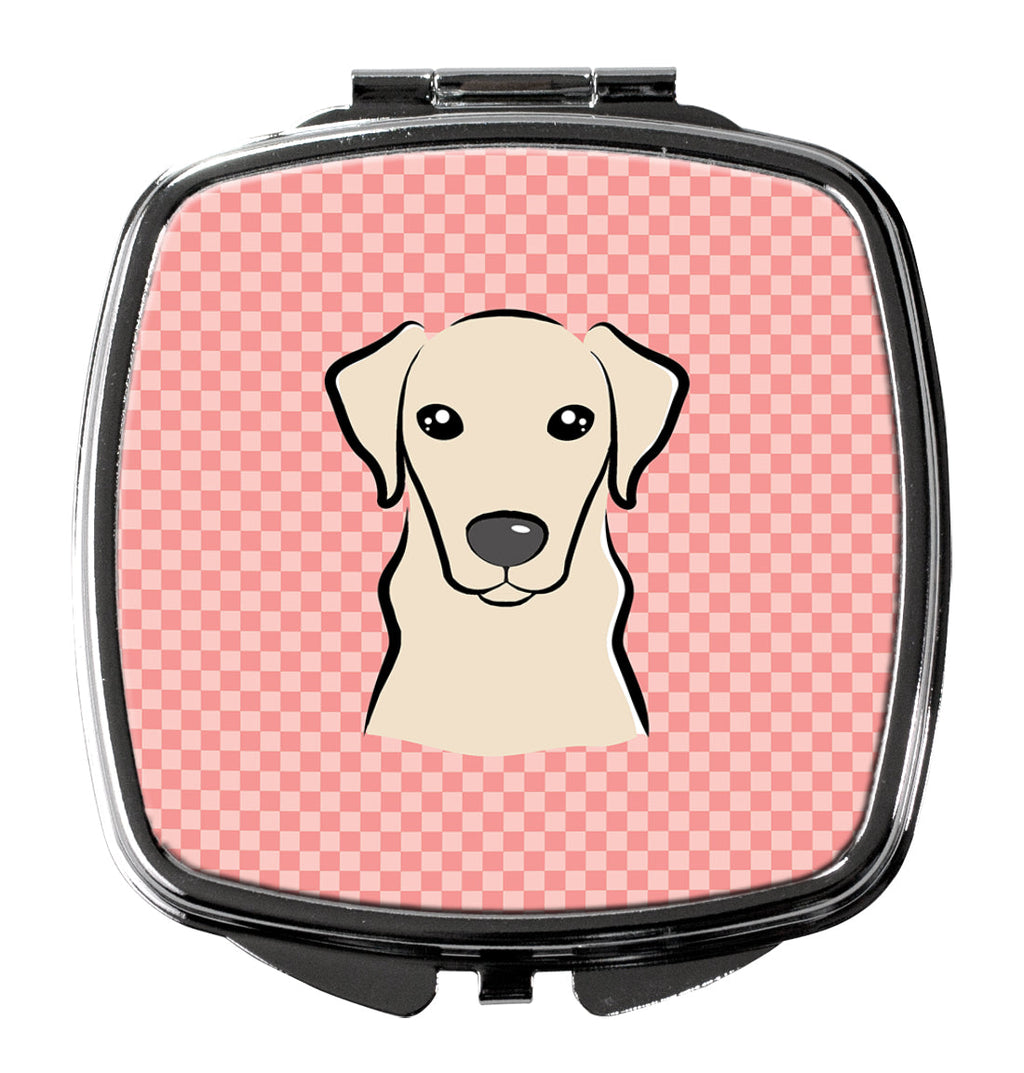 Checkerboard Pink Yellow Labrador Compact Mirror Decorative Travel Makeup Mirror for Women Girls Gifts Pocket Makeup Mirror Folding Handheld