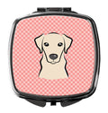 Checkerboard Pink Yellow Labrador Compact Mirror Decorative Travel Makeup Mirror for Women Girls Gifts Pocket Makeup Mirror Folding Handheld