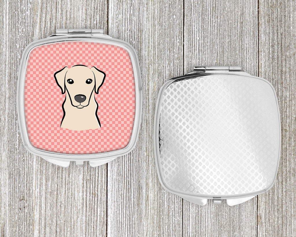 Checkerboard Pink Yellow Labrador Compact Mirror Decorative Travel Makeup Mirror for Women Girls Gifts Pocket Makeup Mirror Folding Handheld